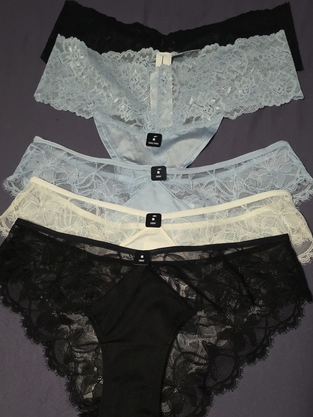 La SENZA Lace Cheeky And Thong Panty  Bundle x5 Black, Light Blue, Ivory Size M